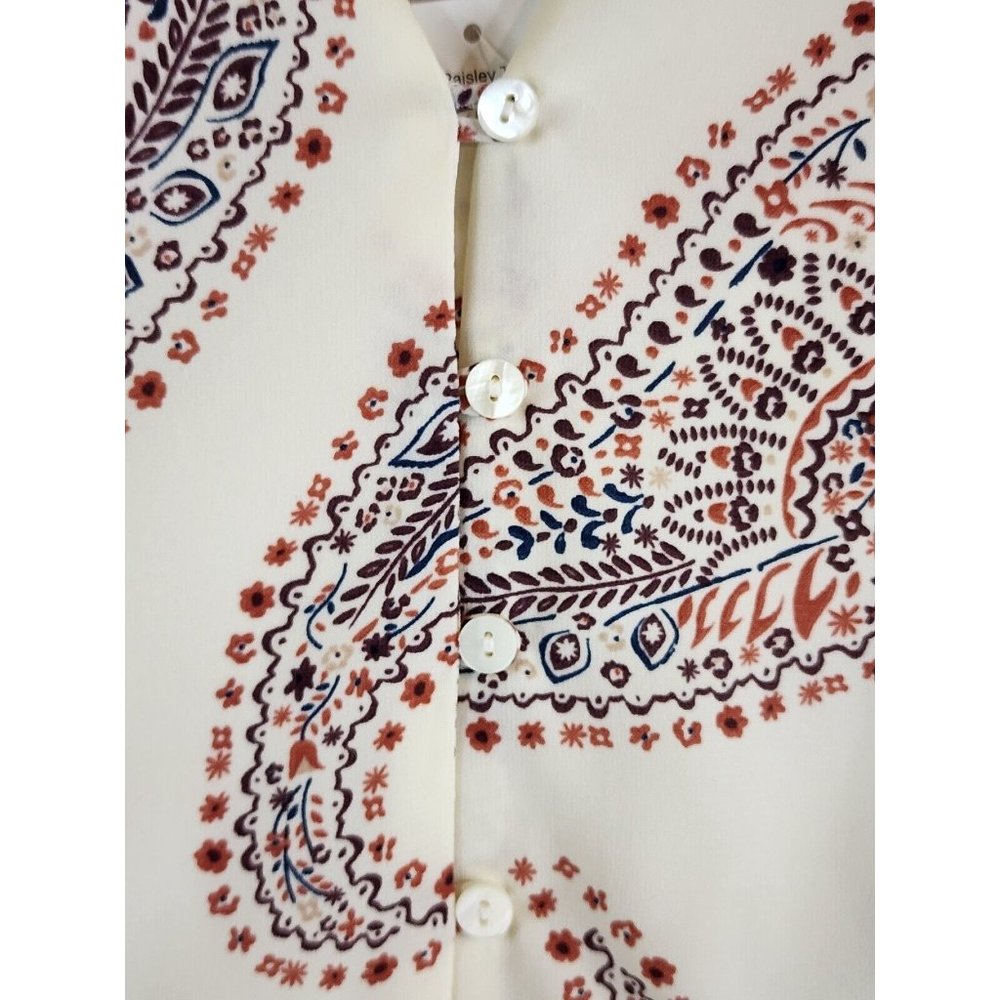 Cal Style Dress Womens Large Cream Paisley Print Balloon Sleeve Tunic Mini - Picture 7 of 13